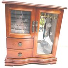 Vintag Wooden Jewelry Box Armoire Etched Glass Door Mirrored Chest  11  X10 x5 