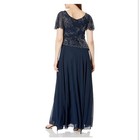 New J Kara Navy Silver Beaded Long Dress Mother Of The Bride Gown Size 22w