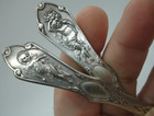 1890s Antique Art Nouveau Dancing Cupid Angel Reed   Barton Fork Knife Pearl