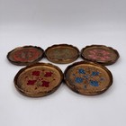 Vintage Florentine Italian Gilt Coasters Set Of 5 Hand Painted Made In Italy