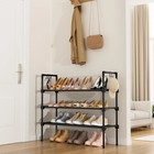 Lanteful 3 Tier Shoe Rack For Closet  Shoe Organizer With 5 Hooks  Long Shoe She