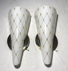 Vtg Wall Sconce Pair Mcm Moe Light Fixture Art Diamond Slip Shade Wired Usa  h77