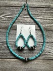 Sterling Silver Blue Turquoise Bead Necklace W Earrings Set  Gift 18 Inch