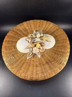 Vintage Basket Round Woven Shell On Lid Wicker Rattan Coastal Boho Beach