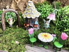 7 Pc Daisy Roof Fairy House Garden Set Miniature Small Faerie Fairie Swing Table