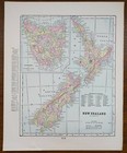 Vintage 1900 New Zealand Map 11 x14    Old Antique Original Wellington Newtown