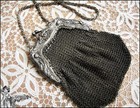 Antique Art Nouveau Poppy German Silver Framed Mesh Reticule Purse