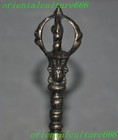 6 old Tibet Buddhism Temple Bronze Tara Head Bell Chung Chimes Clock Statue