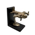 Vintage Propeller Airplane Brass Plane Wood Base Single Bookend Made In India