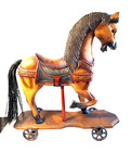Vintage Hand Carved Wooden Pull Carousel Horse Toy 20    Folk Farmhouse Country
