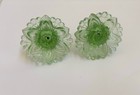  2  Vintage Glass Curtain Finials Tiebacks Green Depression Glass