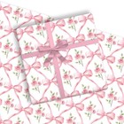 6 Sheets Spring Pink Bow Flowers Wrapping Paper - Not Roll - Watercolor Pink Bow