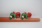 Vtg Pair Christmas Ceramic Red Green Pixie Elf Candle Huggers Climbers Figurine