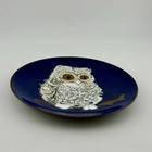 Norman Brumm Signed White Owl Enamel Copper 4       Cobalt Trinket Dish Mcm 60s Vtg