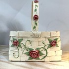 Vintage Cottage House White Woven Wood Basket Roses Painted Decor Storage 10x9x7