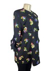 Eclair Black Floral Long Sleeve Tunic Blouse With Button Accents