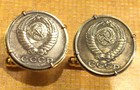 Vintage Soviet Russia Cccp Ussr Hammer   Sickle Russian Brass Coin Cufflinks 