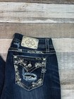 Miss Me Boot Mid Rise Jeans Womens 33x32 Rhinestones Faux Flap Western Denim Y2k