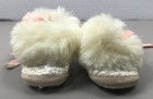Vintage Mrs  Day s Ideal Baby Shoes Sz 0 Pale Pink Satin Fur Trim Crib Shoes