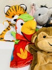 Melissa And Doug Lot Of 6 Zoo Animal Hand Puppets Monkey Elephant Giraffe Tiger
