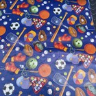 Vintage Sports Gift Wrap Roll Blue All Over Print Baseball Basketball 24 Inch