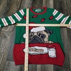 Ugly Christmas Sweater Men s Size Adult Medium Pug Dog Cookies Green White