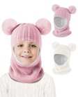 Baby Winter Hat Scarf Set 2 Pack  Toddler Beanie With Double Pom Pom - Warm