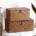 Hand Woven Seagrass Storage Basket Rattan Storage Box With Lid Laundry 
