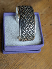 Mexico Sterling Silver Wide Etched Aztec Pattern Cuff Bracelet   41 Grams