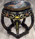 Vintage Chinese Asian Oriental Black Lacquer Wood Round Side End Table Stool