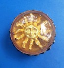 Vintage Silver Tone Pill Trinket Box With  Orange Stone