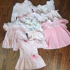 Vintage Girls Baby Toddler Dresses Pink Pleated Lace Ribbons Lot Of 6