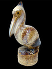 Pelican Glazed Ceramic Art Figurine Statue Sea Bird Sitting On Pilon Has Crazing