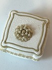 Vtg Made In Italy Ceramic Clay Trinket Jewelry Box White Gold Pearl Hinged Lid