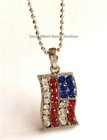 Silver American Flag Necklace 18  Crystal Patriotic July 4th Plated Usa Seller