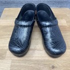 Dansko Embossed Clogs Shoes Womens 37 Black Tooled Leather Slip On Nursing Work