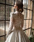 Wedding Dresses Crystal Beaded Bridal Gowns High Neck Sequined Lace Long Sleeves