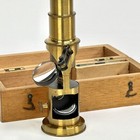 Antique Brass Field Microscope W  Box   Nos Glass Slides France L Black Co  6 5   