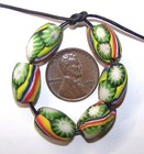 Antique Venetian Trade Beads - Green   White Millefiori   Multi Color Stripes