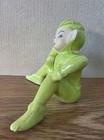 Vtg Gilner Lime Green Pixie Elf Ceramic Figurine Sitting With Knees Bent Excellt