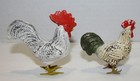 2 Vintage Composition Rooster And Chicken Figures  Metal Feet  Made In Japan