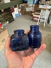 Pair Of Pretty Antique Cobalt Blue Ink Well Bottles Round And Square 1920s Era
