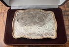 Montana Silversmiths Large Scalloped Silver Engraved Western Belt Buckle