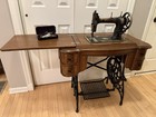     gorgeous  1874 Antique White Sewing Machine  wood Cabinet bundle-tested Works