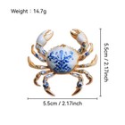 Blue And White Porcelain Pattern Crab Brooch Vintage Enamel Sea Animal Lapel Pin
