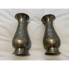 Vintage Lot Of 2 Hand Etched Brass Bud Vases From India 6in Floral Pattern Decor