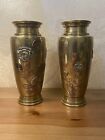 Antique Japanese Mixed Metal Pair Vases Bronze  Copper And Silver Meiji Era