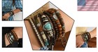 Boho Leather Beaded Bracelet Men Women Turquoise Wooden Multi-layer Vintage J   