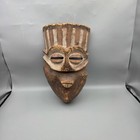 Vintage Hand Carved Wooden Tribal Mask 14  Brown White Tiki Wall Hanging Decor