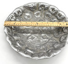Pewter Bowl Vintage 12  Wide Salad Large Serving Size  Apple fruit Leaf Pattern
